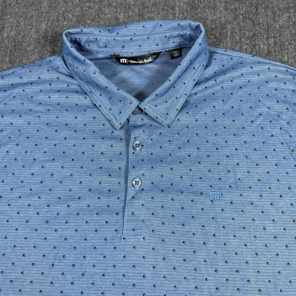 TravisMathew Mens XXL Polo Shirt Blue Geometric Pima Cotton Golf Casual